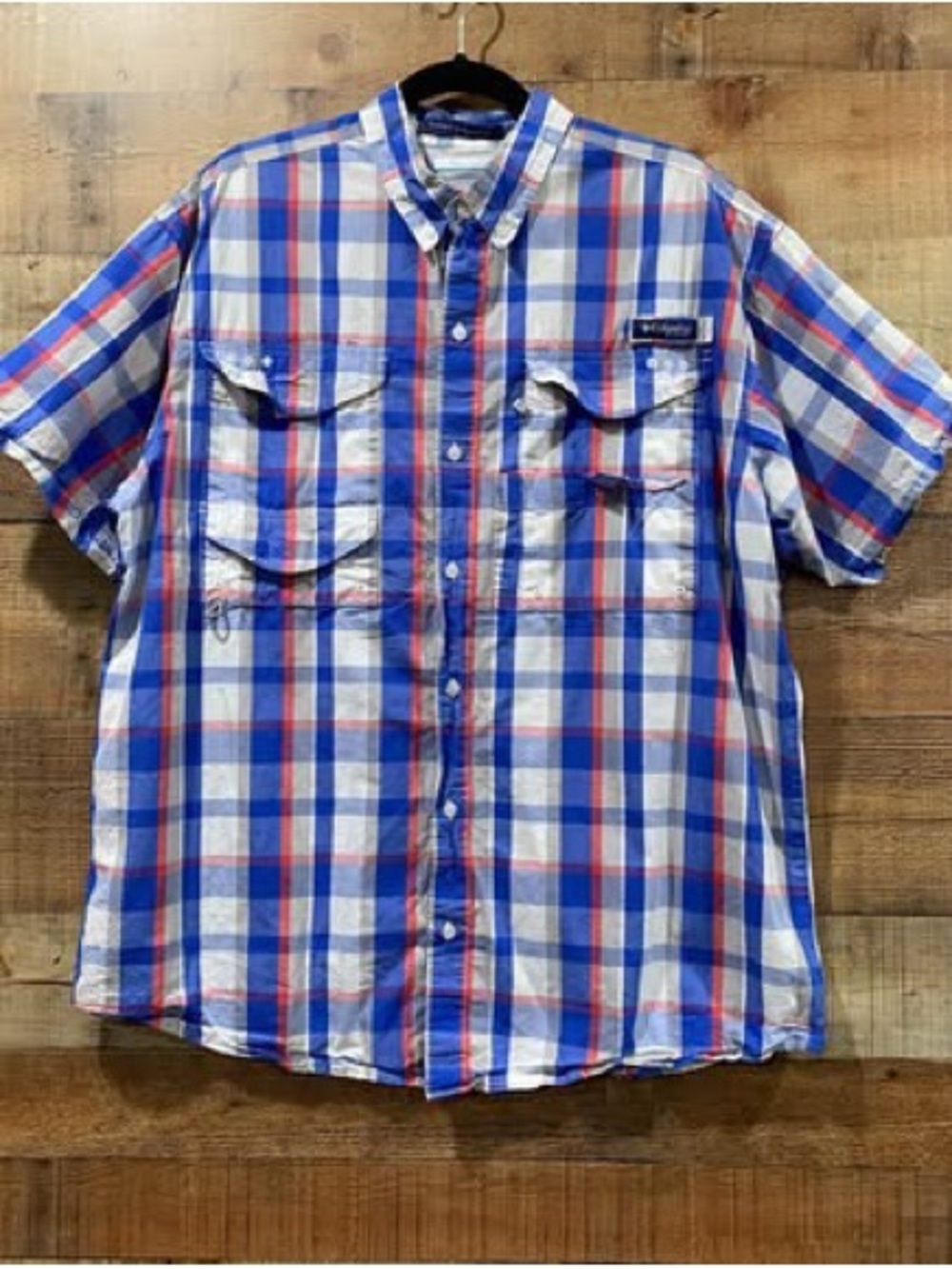 Columbia Performance Fishing Gear Plaid Short-Sleeve Button-Down Shirt Sz Large